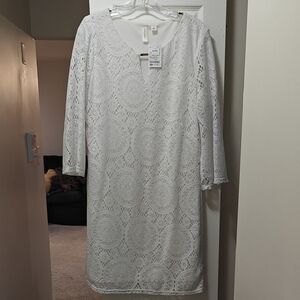 Tacera White Long Sleeve Lace Dress